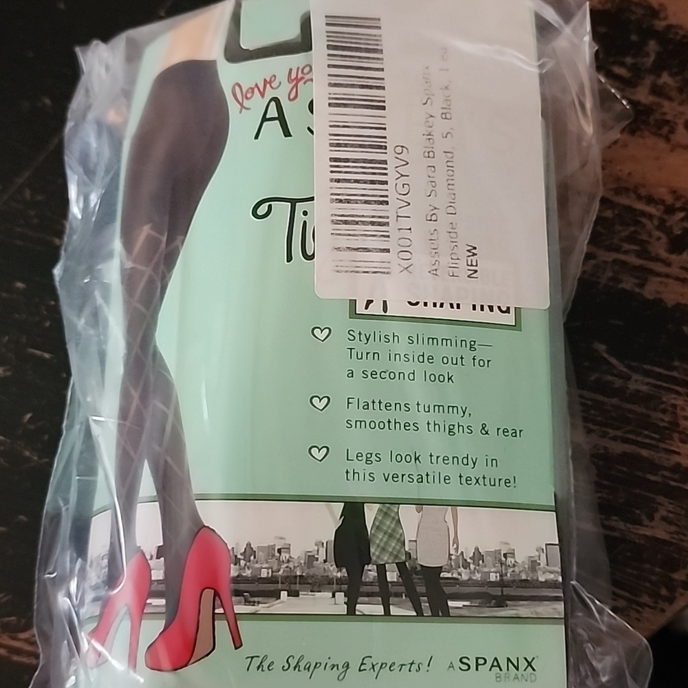 SPANX Assets Reversible Shaping Tights Flipside Diamond Black Women's Size 5 NEW